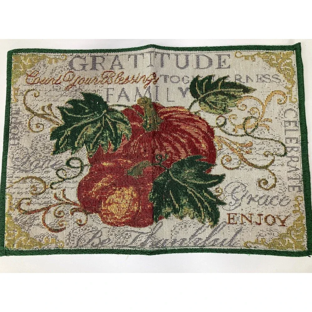 Autumn Harvest Thanksgiving Placemats Set of 2 Tapestry Pumpkin Gratitude Decor